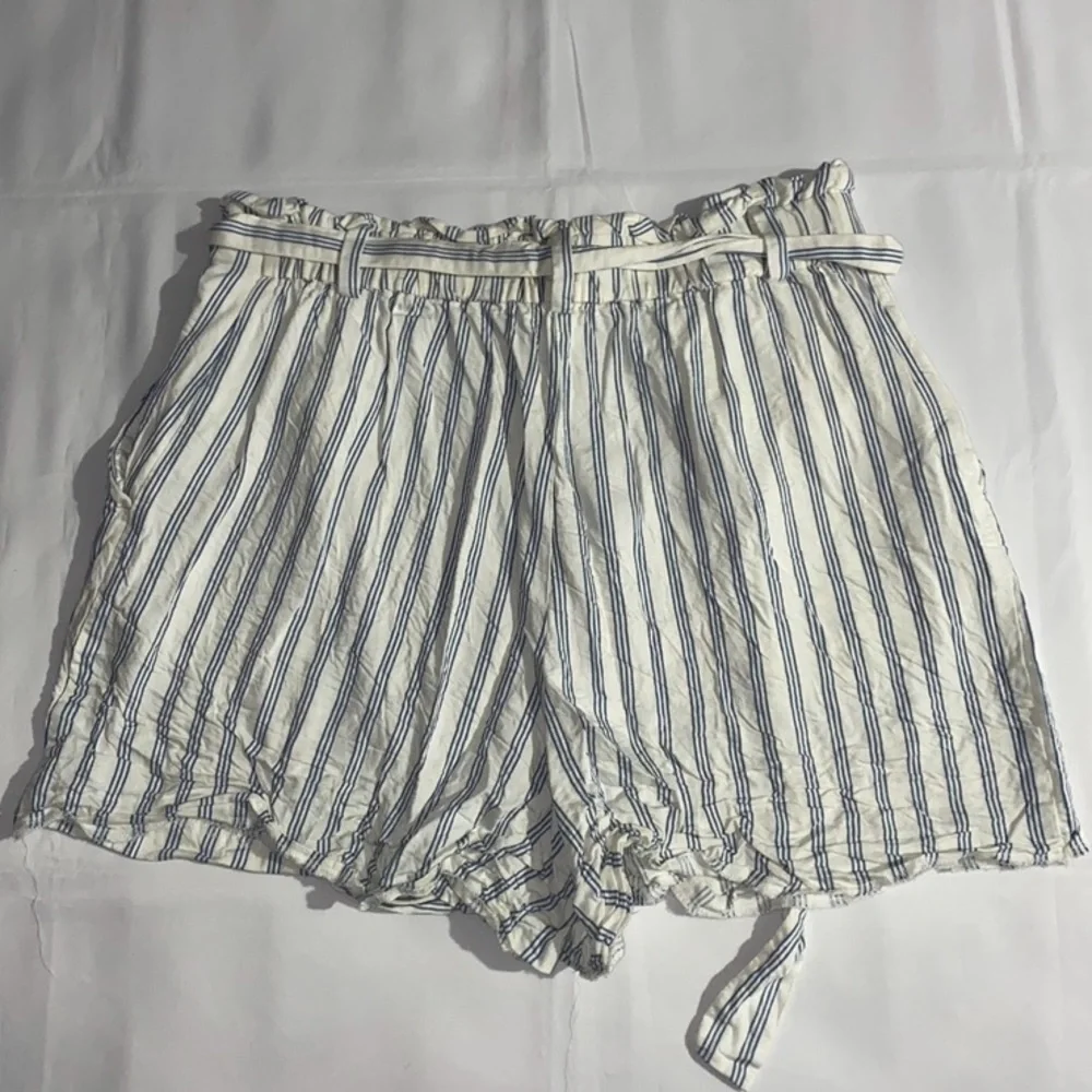 LOFT Striped High Waisted Blue & White Tie Waist Shorts